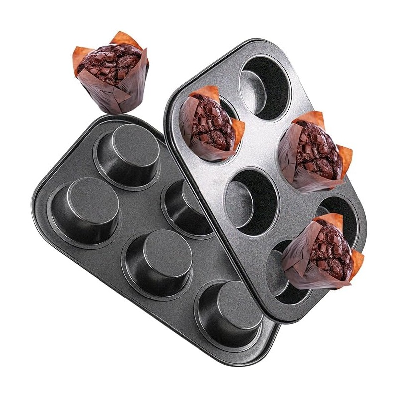 Muffin Tray 6 Cups 2 Pack Non Stick Deep Sturdy