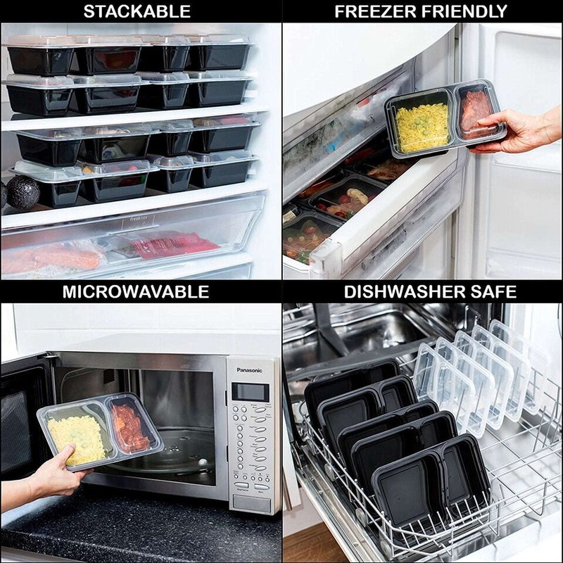 Efforias [10 Pack, 32oz] 2 Compartment Plastic Meal Prep Containers