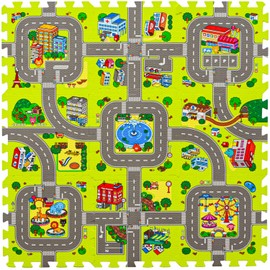 LittleTom 9 Pieces Kids Road Play Mat - 30x30 Kids Car Mats for Floor - Foldable Play Mat Road Mat for Toy Cars - Flexible Car Track Rubber Carpet for Kids - Road Rugs for Kids Cars Outdoor Play Mat