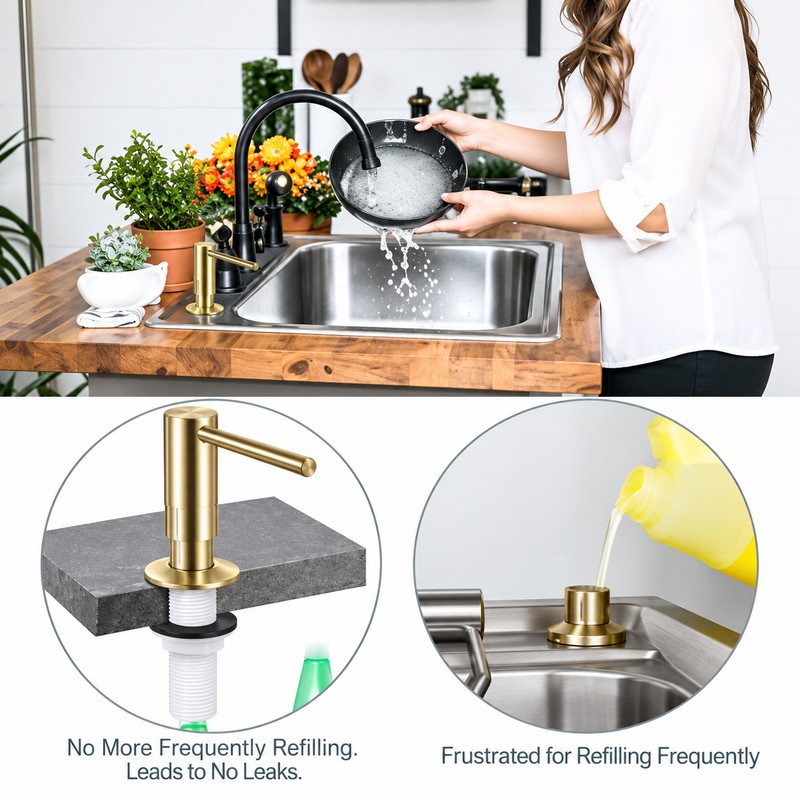 Brass Liquid Soap Dispenser for Kitchen Sink & Bathroom –