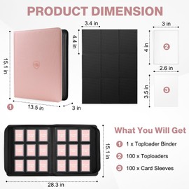 Toploader Binder, Holds 360 Toploaders, 100 Toploaders INCLUDED, 9-Pocket PU Cover Top Loader Binder for 3" x 4" Rigid Toploaders, Ringless Double-Sided Toploader Card Binder for TCG, Sport Cards