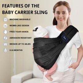 CUBY Summer Portable Breathable Baby Sling, Baby Essentials for Newborn Quick Dry Air 3D Mesh Fabric Wrap Baby Carrier Adjustable Sling Easy Toddler Carrier for Newborn up to 0-24 Months 45 lbs