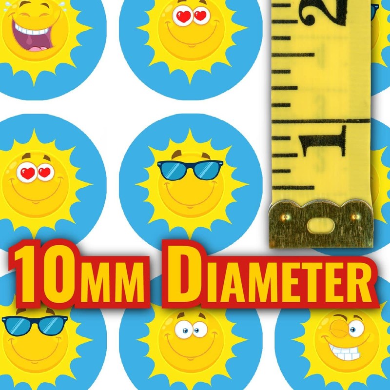 900 Mini Happy Sun 10mm Spot Reward Stickers for Teachers