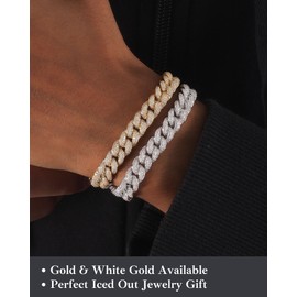 LuxeFlex Cuban Link Bracelet for Men and Women, 8mm 14K Gold/White Gold Plated, 5A Zircon Iced Out Cuban Link Chain Bracelet Set, Diamond CZ Rapper Necklace, Miami Hip Hop Jewelry (Gold, 8 Inches)