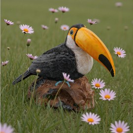 Elenon Funny Garden Toucan Decorative for Outdoor, Adorable Flower Bed Decor Bird Statue, Yard Patio Art Decor Sculptures Table Ornament, Yellow