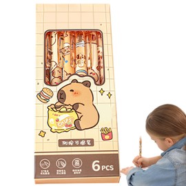 6PCS Cute Capybara Erasable Gel Pen, Retractable Blue Ink Erasable Pen, 0.5mm Cartoon Capybara Rollerball Pencil, Quick Drying Smooth Writing Pencil for Students, Practical School Supplies