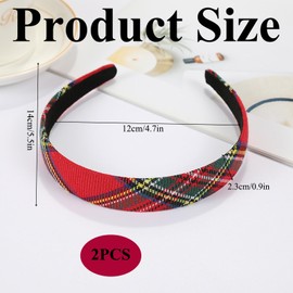 2Pcs Red Headband Tartan Headband Womens Tartan Hair Bow Cute Hairbands for Female Christmas Thanksgiving New Year