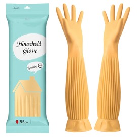 YONG-SHENG Cleaning Glove, Kitchen Dishwashing Glove, Heavy Duty Rubber Gloves, Waterproof Gloves, Non-slip and Corrosion-Resistant, Suitable for Housework Cleaning (Yellow, 55CM L)