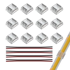 SEZO LED Strip Connector Kit LED Corner Connectors 12 Pieces FCOB 2PIN 10 mm Transparent Unwired Gapless Solderless Board to Wire Connectors + 4 Pieces 15 cm Long 20AWG Extension Wire