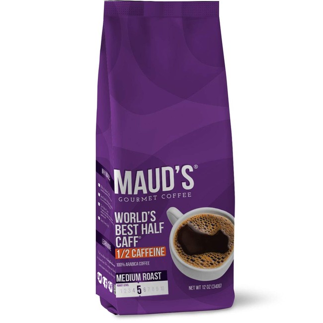 Maud's World's Best Half Caff Ground Coffee (Medium Roast Half Decaf Coffee), 12oz Coffee Bags - 100% Arabica Medium Roast Half Caff Coffee Beans California Roasted