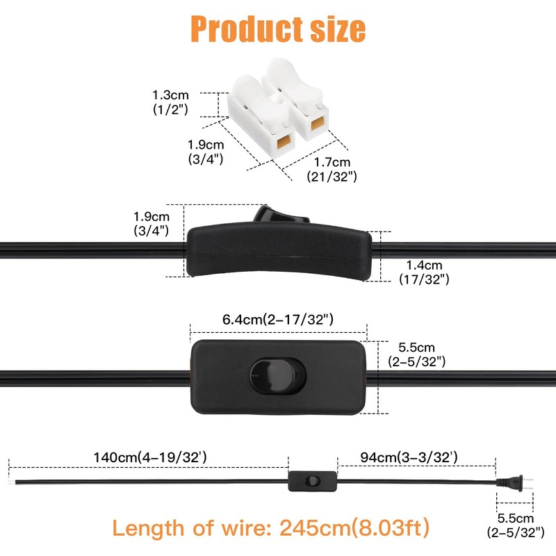 Asjeumt 8FT Lamp Cord with Switch Replacement Lamp Cord Switch