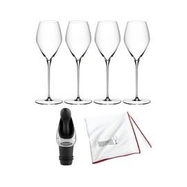 Riedel Veloce Sauvignon Blanc Glasses - Crystal Stemware Set for Enhancing White Wine Aromas with Elegant Craftsmanship Bundle with Microfiber Polishing Cloth, and Wine Pourer (4-Pack)