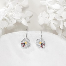 JERWLI Ladybug Earrings 925 Sterling Silver Ladybug Animal Dangle Earrings Jewelry Gifts for Women Ladybug Lovers