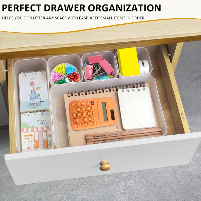 Lunhoo Set of 5 Drawer Organizer, Plastic Storage Bins for