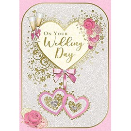 Sensations / Xpress Yourself Wedding Day Card - Includes Envelope - Champagne Glasses and Flowers Design, , 137x195mm