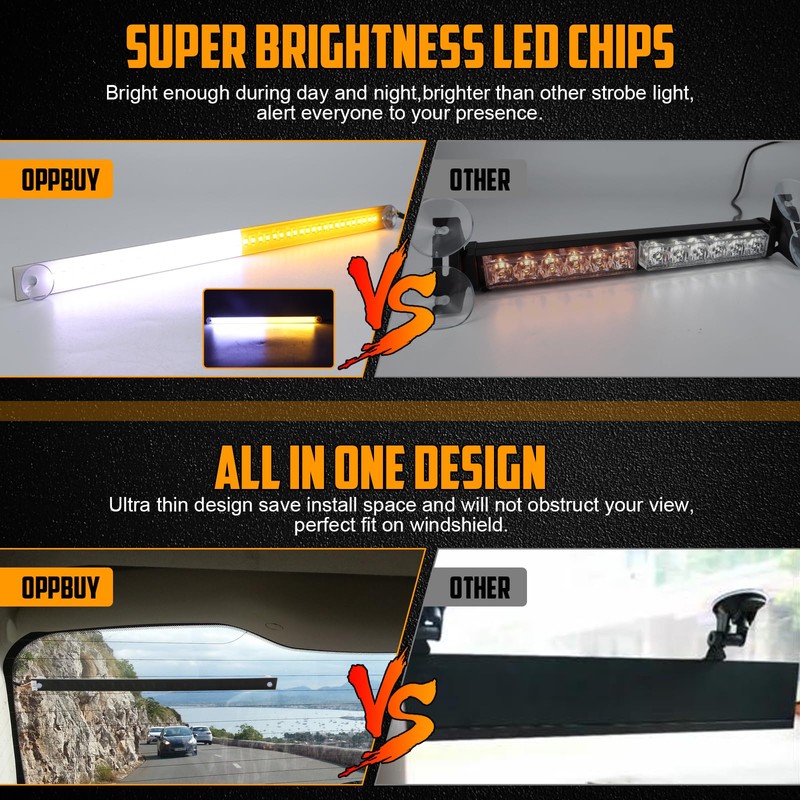 OPPBUY Emergency Dash Strobe Light 6 Flashing Mode Amber White