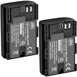 BM Premium 2 Pack of LP-E6P High Capacity Batteries for Canon EOS R5 II, EOS R, EOS R5, EOS R6, EOS R6 II, EOS R7, EOS 60D, EOS 70D, EOS 80D, EOS 90D, EOS 5D III EOS 5D IV, EOS 6D II, EOS 7D II Camera