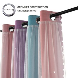 ZHUHAN Ombre Rainbow Blackout Curtains for Kid Girls Bedroom Living Room Darking Stripe Double Layer Star Cut Out Wall Home Decor Gradient Grommet Window Curtains （Pink Purple 52W x 63L