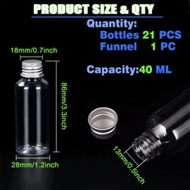 SYJINHUASY 40ml Plastic Bottles,Mini Alcohol Bottles with Silver Screw Caps, Reusable Sauce Bottles with Funnel, Parties & Wedding Miniature Alcohol Bottles (40ML)