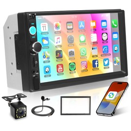 Orderich Double Din Car Radio with Bluetooth iOS/Android Mirror Link, 7 Inch Touch Screen Car Stereo 2 Din with Backup Camera Bluetooth Hands-Free FM Radio USB EQ AUX TF Steering Wheel Control