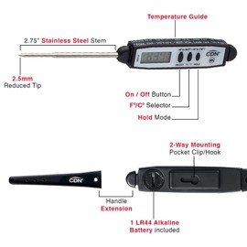 CDN Digital Waterproof Pro-Accurate Quick Tip Cooking Thermometer, 15 cm, -40 to +230 C