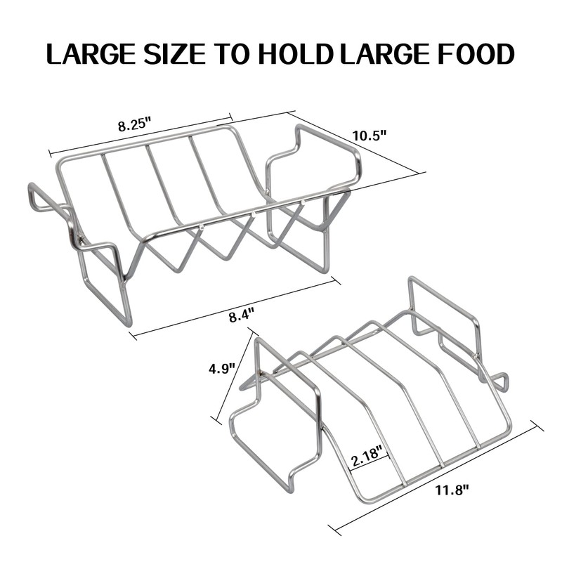 BBQ Rib Racks for Outdoor Grilling and Smoking, Stainless Steel