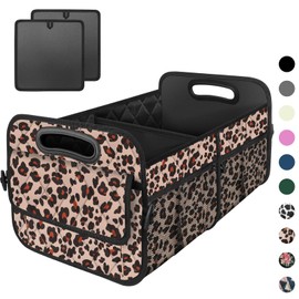 Olosar Trunk Organizer for Car, Collapsible Car Trunk Organizers with Reinforced Handles, Storage Organizer with 6 Pockets, Car Accessories for Women/Man (Large, Leopard Print)