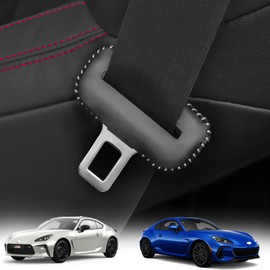 KUNGKIC Car Safety Belt Buckle Covers For Toyota GR86 Subaru BRZ 2021 2022 2023 2024 2025 PU Leather Seat Belt Clips Cover Anti-Scratch Seat Belt Buckle Protector Car Interior Accessories