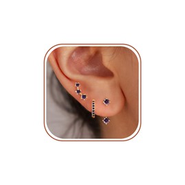 February Birthday Gifts Amethyst Earrings Huggie Hoop Earrings for Women Set Jacket Stud Earring for Multiple Piercing 14k Gold Amethyst Jewelry for Sister Best Friend