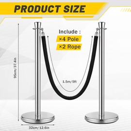 Wesiti 4 Pcs Stainless Steel Stanchion Post 2 Pcs 5 ft Velvet Rope Carpet Ropes and Poles Stanchions and Velvet Ropes Crowd Control Barriers Rope Safety Barriers for Party Theater (Silver, Black)