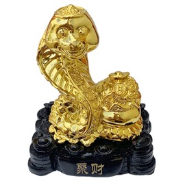 Betterdecor Gold Color Feng Shui 12 Chinese Zodiac Animal Statue Figurine Home Office Decoration and Gift for New Year Holidays and Birthday (Zodiac Snake)