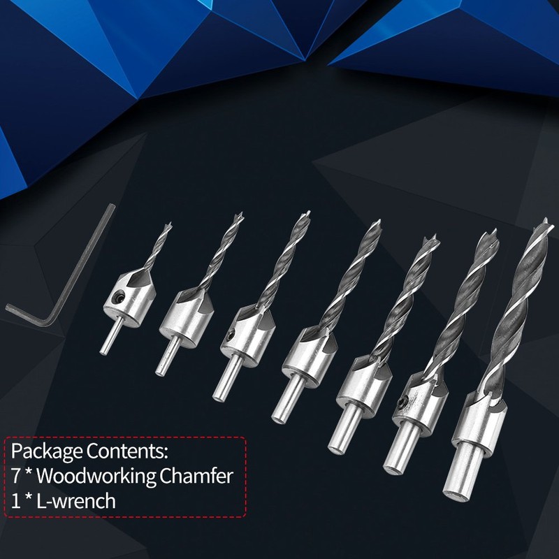 7 Pieces 5 Flutes Woodworking Countersink Wood Drill Bit Set