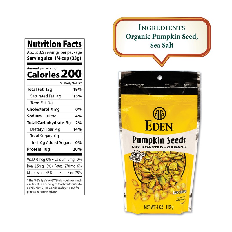Eden Organic Pumpkin Seeds, Dry Roasted, 4 Oz