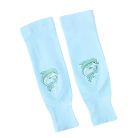 BLOOPIC アームカバーキッズ アームカバー 子供用アームカバー 1組 冷感 日焼け止め UVカット 男の子 女の子兼用 ロング丈 両腕 滑り止め 高伸縮 冷感 吸汗速乾 スポーツ アウトドア 親指アップグレードモデル （ブルー/イルカ）