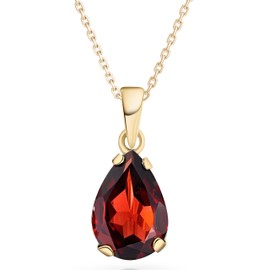 14K Gold Garnet Necklace for Women - January Birthstone Pendant - Solid Gold Teardrop Pendant WITH Sterling Silver Chain - Elegant Wedding Jewelry - Garnet Gift for Her
