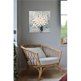 Waowumar Flowers Canvas Wall Art Blue and White Blossom Pictures Contemporary Palette Knife Floral Textured Painting for Bedroom Living Room Decor