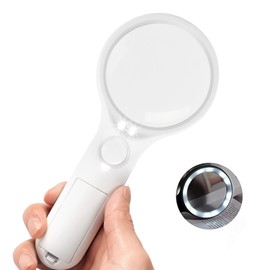 THRIVINGIVAN Magnifying Glass with Light - THRIVINGIVAN 3X 45x Handheld Lighted Led Magnifier for Kids Seniors Reading Inspection Coins Jewelry Exploring (White)