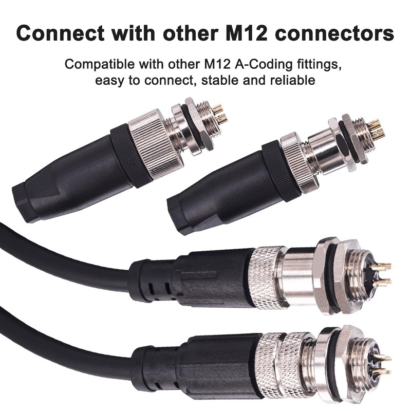 M12 4 Pin Male FEMA Aviation Panel Mount Connector,Lonlonty 12mm