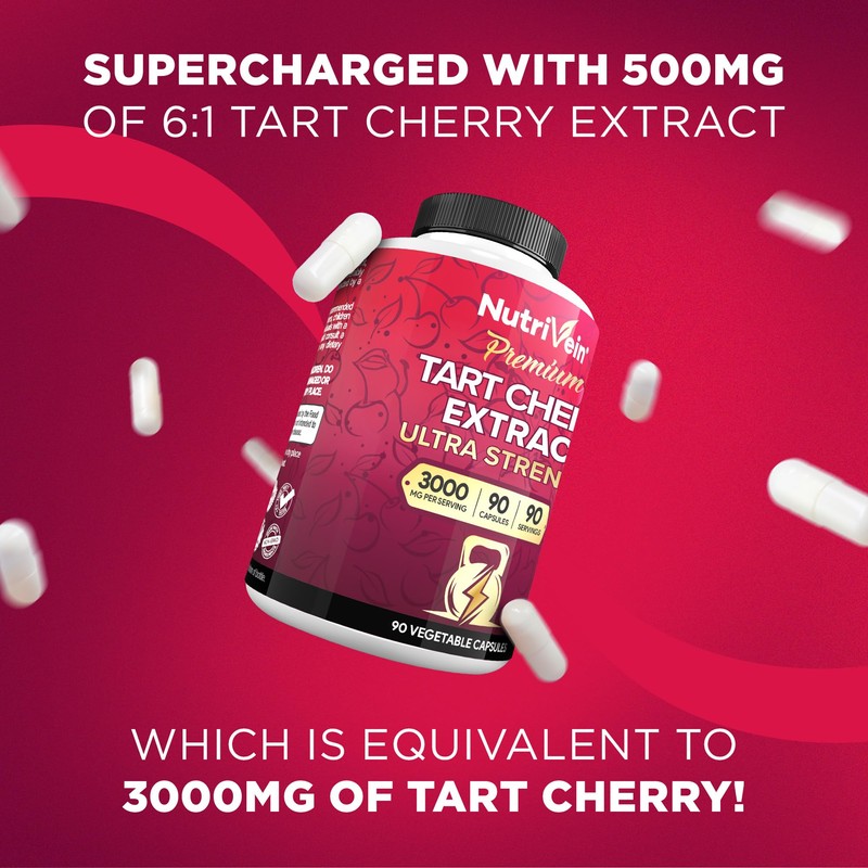 Nutrivein Premium Tart Cherry Capsules 3000mg: Ultra Strength Tart Cherry