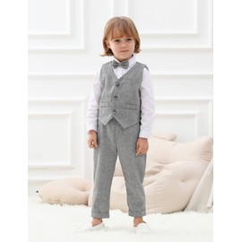 A&J DESIGN Toddler Suits Boy Gentleman Suspender Wedding Formal Dress Easter Outfit 3Pcs Vest 4-5T White Gray