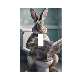ROUGUI Cute Cartoon Rabbit Sitting on The Toilet 1 Gang Light Switch Covers Single Toggle Wall Plate Decorative Switchcover Electrical Switchplate for Farmhouse Living Decor