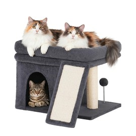 Aechonow 14‘’ Cat Tree Tower with Scratching Post, 20 * 16.5in Perch Bed for Large Adult Cats, Condo Cave for Indoor Small Medium Kittens, Dark Gray