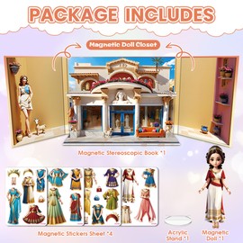 Magnetic Dress Up Dolls for Girls - Princess Magnet Paper Dolls Book with 3D City Buildings - Travel Car Trip Quiet Book Game Toys Easter Birthday Gifts for Kids Toddlers Ages 3 4 5 6 7(Style H)
