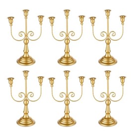 Romadedi - Candelabros dorados para velas – 3 brazos de 11.8 pulgadas, portavelas de boda para fiesta temática, mesa, mesa, comedor, cumpleaños, día festivo, Navidad, juego de 6 unidades