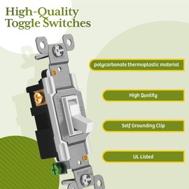 TG 3-Way Toggle Light Switch with Wall Plate, 15 Amp Electrical Wall Switch, 120V-277V AC, Three-Way or Single Pole, Grounding Screw, Residential Grade, UL Listed, LS-T315-WP20P, White (20 Pack)