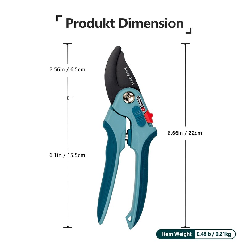 Berry&Bird Garden Shears, 22 cm Gardening Hand Scissors, Adjustable Size