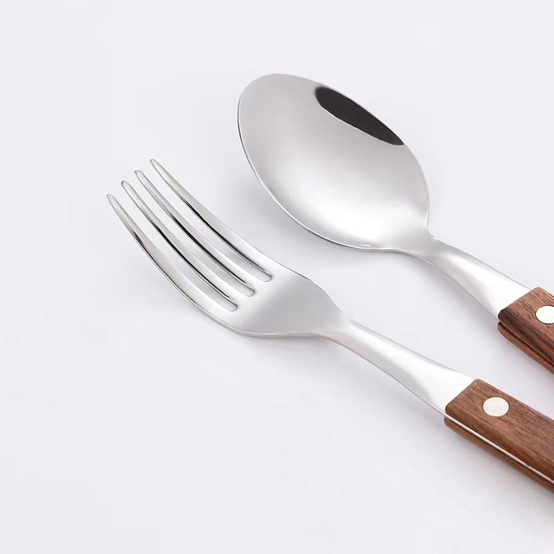 KXLCGYK Spoon Fork Set, Wooden Handle, 18-8 Stainless Steel, 4-Piece
