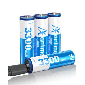 Artman USB Rechargeable AA Lithium Batteries, 3300mWh Double A Batteries with 4-in-1 USB-C Charging Cable, 1.5V Rechargeable Lithium AA Battery for Blink Camera, Remote Controller, Flashlight (4 Pack)