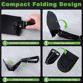 LEONTOOL Military Folding Shovel, Portable Lightweight Camping Shovel, Outdoor Survival Shovel Multitool, Carbon Steel Snow Shovel, Entrenching Tool for Car Emergency, Hiking, Backpacking, Gardening