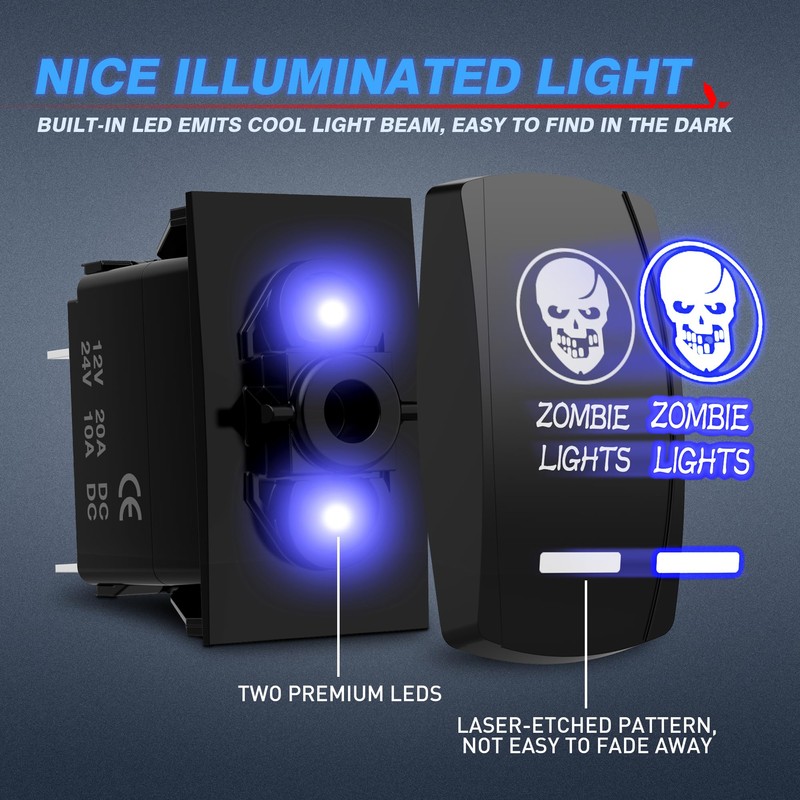 MicTuning MIC-LSK1 Zombie Lights Symbol Rocker Switch On-Off LED Light,